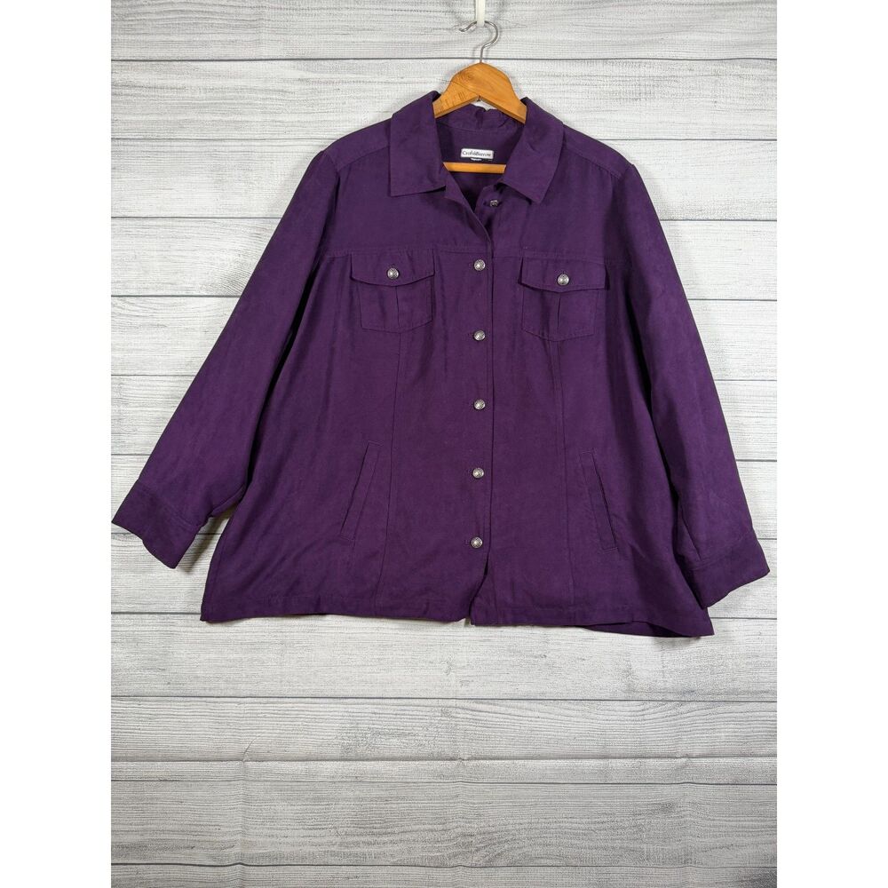 Croft & Barrow Purple Faux Suede Button Front Shirt Jacket Womens 2X 4028